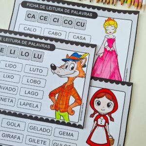 Ficha de leitura de palavras de sílabas simples - Contos de fadas