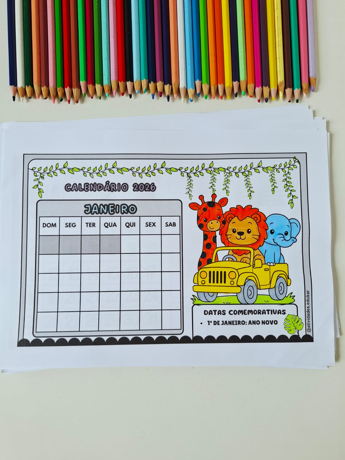 Calendário para Caderno 2026 SAFARI